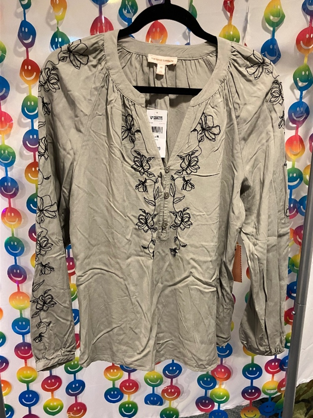 NWT Vintage Threads Embroidered Pull Over Peasant Blouse (Medium)